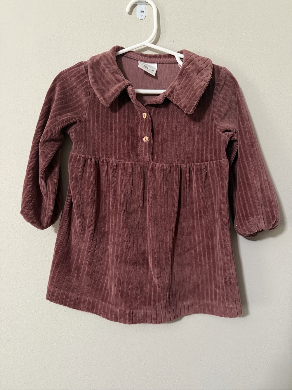 Zara Baby Mauve Corduroy Dress 12-18 Months Long Sleeve Collared Girl